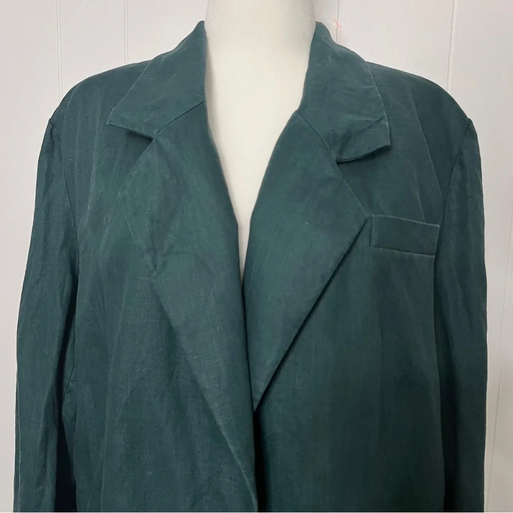 Lord & Taylor 100% Linen Unlined Blazer Longline Dark Green Size 18W Career